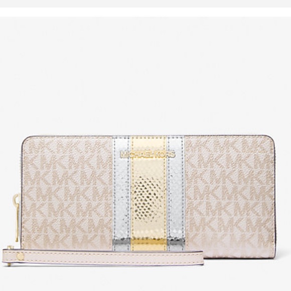 Michael Kors Jet Set Travel Large Signature Logo and Metallic Continental Wallet - Picture 1 of 2